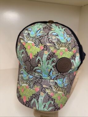 Gucci GG Supreme Tiger Mesh-Back Baseball Cap NEW